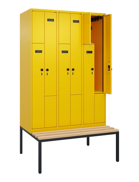 C+P Z-Spind Evolo PLUS, Bank, 6 Fächer, 2120x1200x815mm, 1023/1023, Drehriegel, Sitzfläche Buche-Hartholz, Sitzbank, 0490537-326 S10022
