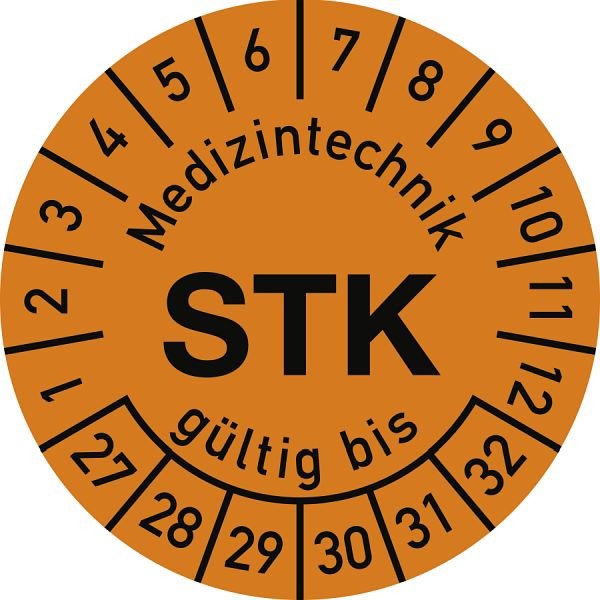 Moedel Prüfplakette Medizintechnik STK 2027-2032, Polyesterfolie, Ø 15 mm, VE: 10 Stück/Bogen, 108262