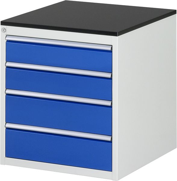 RAU Schubladenschrank Serie 7000, B580 x T650 x H640 mm, 4 x Schublade-Größe-L 2xH120, 2xH150 mm, Arbeitsplatte mit Melaminharzbeschichtung, 03-L3.6A-M.11