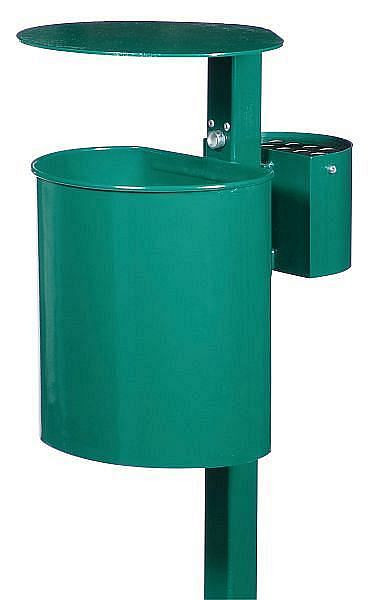 Renner Halbrund-Abfallbehälter mit Ascher mit Pfosten, Inhalt 20L, Behälterkorpus ungelocht, verzinkt, beschichtet, anthrazit-eisenglimmer, 7079-01PB DB703