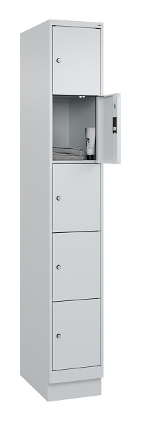 C+P Schließfachschrank Evolo PLUS, mit Sockel, 5 Fächer, 1950x300x500mm, 7035/70, Frontfarbe RAL 7035 Lichtgrau, 049020-105 S10013