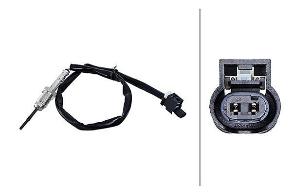 HELLA Sensor, Abgastemperatur, 2-polig, geschraubt, Kabel: 370mm, 6PT 010 376-571