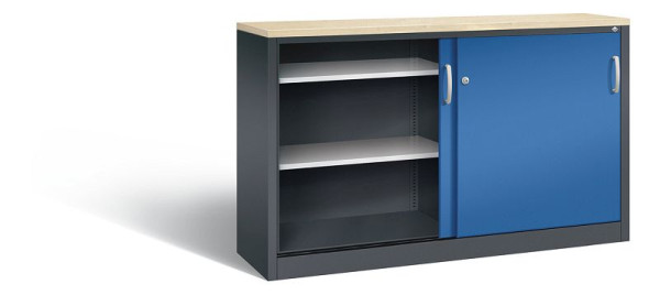C+P Sideboard mit Schiebetüren Acurado, H1000xB1600xT400mm, Farbe: Schwarzgrau / Enzianblau, Bügelgriff, 2146-00 S10153