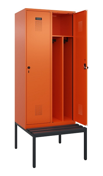 C+P Spind Evolo PLUS, 2 Abteile, 2120x800x815mm, 2004/2004, Haken 4, Drehriegel, Sitzfläche Kunststoff, Sitzbank, Trennwand, 0490507-22F S10077