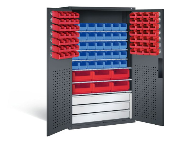 C+P Magazinschrank Serie 13, H1950xB1100xT535mm, Farbe: Schwarzgrau, Muldengriff, 130276-68 S10028