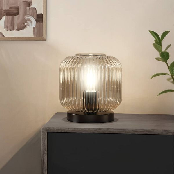 HOME DELUXE Tischlampe aus Glas LILY, Rauchgrau, 61069