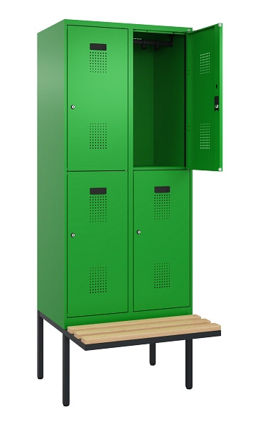 C+P Doppelstock-Spind Evolo PLUS, Bank, 4 Fächer, 2120x800x815mm, 6037/6037, Zylinderschloss, Sitzfläche Buche-Hartholz, 0493407-22 S10053