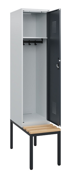 C+P Spind Evolo PLUS, 1 Abteil, 1950x400x815mm, 7035/7016, Zylinderschloss, Sitzfläche Holz, Sitzbank, 0490505-12 S10039
