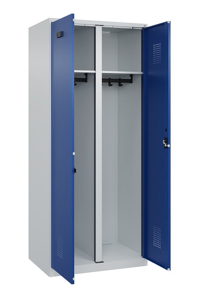 C+P Schwarz-Weiß-Spind Evolo PLUS, 2 Abteile, 1850x800x500mm, 7035/5010, Zylinderschloss, 049002-22 S10033