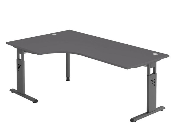 Hammerbacher Winkeltisch C-Fuß 200x120cm 90° Graphit/Graphit, 25 mm dick, 2 mm ABS-Kante. Winkelform 90°, links oder rechts montierbar, VOS82/G/G