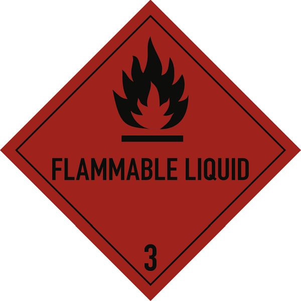 Moedel Gefahrzettel Klasse 3 Text FLAMMABLE LIQUID, Papier, 100x100 mm, VE: 1000 Stück/Rolle, 66008