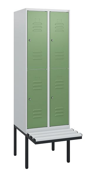C+P Doppelstöckiger Spind Classic PLUS, 2 Abteile, 1950x600x815mm, 7035/6011, Zylinderschlösser, schwebende Sitzfläche, 0803405-20 S10081