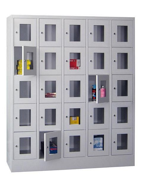 Pavoy Schließfachschrank mit Sockel 1850/500/1500, 5b x 5h, Zylinderschloss, Abteilbreite 300, Sichtfenster, 61213-553-091-910905