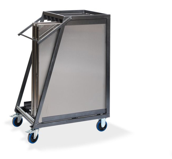 Feros Transportwagen für Edelstahl Arbeitstische, für bis zu 5 Edelstahl Klapptische, 88x65x113cm (BxTxH), Hammerschlag, T91200