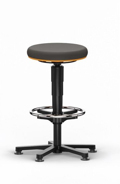 bimos Allround Hocker mit Gleiter und Fußring, Kunstleder schwarz, Sitzhöhe 560-830 mm, Farbring orange, 9461-MG01-3279