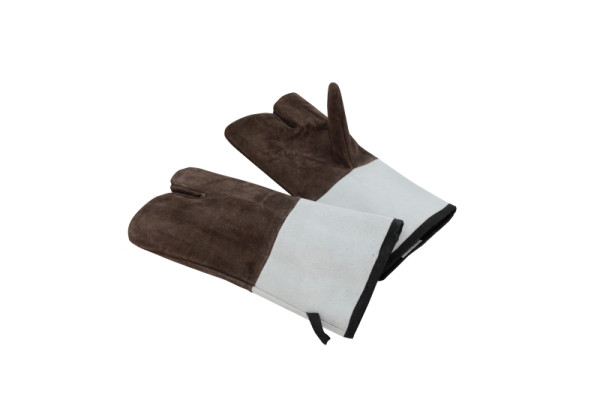 Schneider Leder Backhandschuhe "250 °" 3-Finger, 340 mm, braun, mit Stulpe grau, VE: 1 Paar, 310024