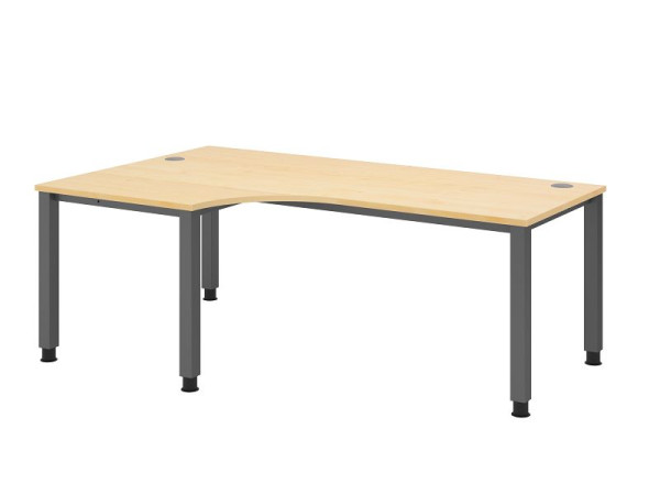 Hammerbacher Schreibtisch QS82, 200 x 120 cm, Platte: Ahorn, 25 mm dick, Winkelform 90°, 4-Fuß-Gestell in Graphit, Arbeitshöhe 68-83,5 cm, VQS82/3/G