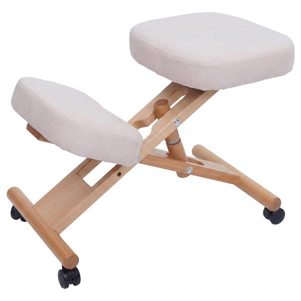 Mendler Kniestuhl HWC-Q46, Sitz-/Kniehocker höhenverstellbar Rollen Stoff/Textil (200g/m²) Holz, creme, 122917