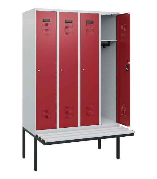 C+P Spind Evolo PLUS, 4 Abteile, 1950x1200x815mm, 7035/3003, Zylinderschloss, Material Sitzfläche Kunststoff, 0490405-40 S10085