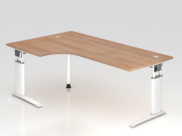 Hammerbacher Winkeltisch C-Fuß 200x120cm 90° Nussbaum/Weiß, Winkelform 90°, links oder rechts montierbar, Arbeitshöhe 68-86 cm, VUS82/N/W