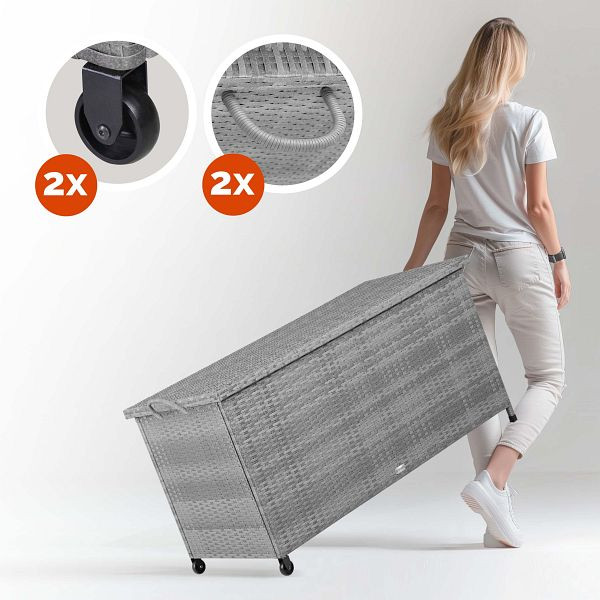 casaria Gartenbox Polyrattan Grau 117x53x60cm mit Griffen & Rollen, 108641