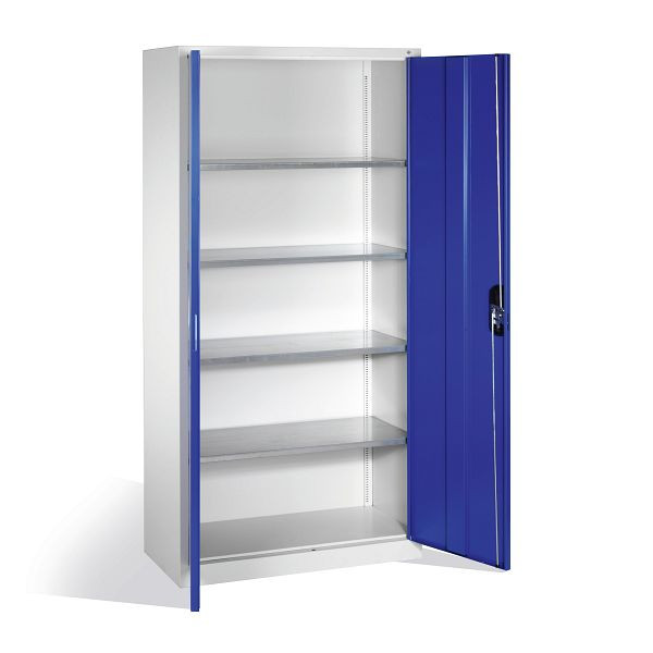 C+P Magazinschrank Serie 13, H1980xB1000xT420mm, Farbe: Lichtgrau / Enzianblau, Muldengriff, 133144-20 S10127