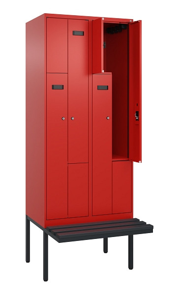 C+P Z-Spind Evolo PLUS, Bank, 4 Fächer, 2120x800x815mm, 3020/3020, Zylinderschloss, Material Sitzfläche Kunststoff, 0490437-224 S10106