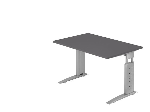 Hammerbacher Schreibtisch C-Fuß 120x80cm Graphit/Silber, Arbeitshöhe 68-86 cm einstellbar, VUS12/G/S