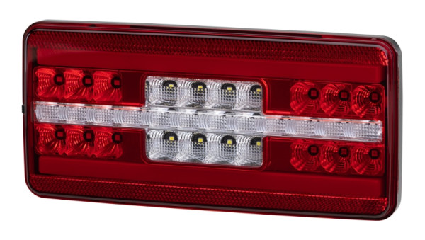 HELLA Heckleuchte - LED - 12/24V - geschraubt - rot/glasklar - LED-Lichtfarbe: rot/weiß/gelb - 280mm - DT04-6P C015 - beidseitig, 2VP 328 630-041