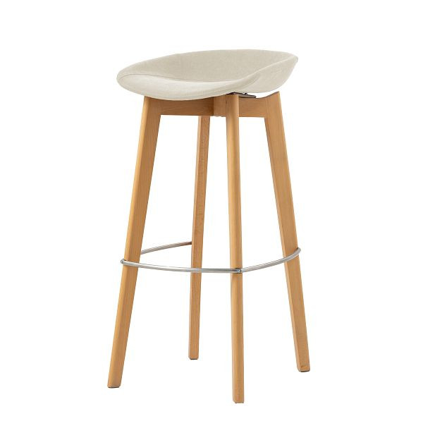 Feros Keeve Barstuhl mit niedriger Sitzfläche und stapelbarem Gestell, gepolster Sitz, Holz/Beige, 150596
