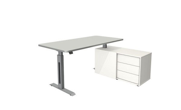 Kerkmann Steh-/Sitztisch Move 1 Style mit Sideboard, Gestell silber, elektrisch höhenverstellbar von 740 - 1230 mm, lichtgrau/silber, 10177111