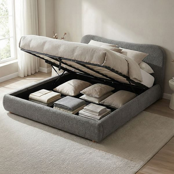 CLP Bett Maido Teddy Stoff 180x200 cm, dunkelgrau, 327095