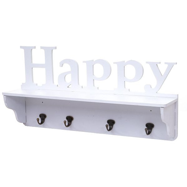 Mendler Wandgarderobe HWC-D41 Happy, Garderobe Regal, 4 Haken massiv 30x60x13cm, weiß, 62808