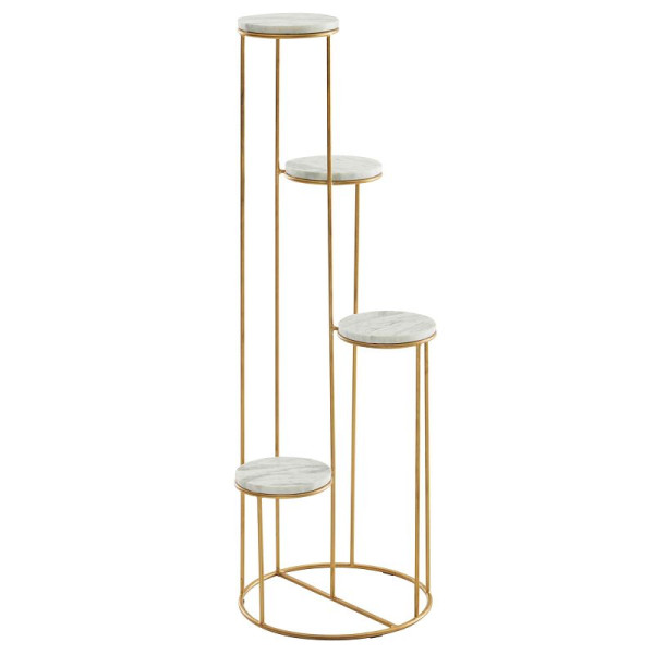 Wohnling Blumenständer Echter Marmor Weiß 36,5x107,5x36,5 cm Pflanzenständer Stehend Gold, Blumenhocker Wohnzimmer Freistehend mit 4 Ablagen, WL6.678