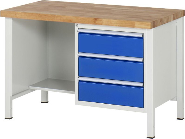 RAU Werkbank Serie 8000 - Gestell-Bauweise (Schweißgestell), Unterbau-Container (3x Schublade, Ablageboden), 1250x840x700 mm, 03-8452A2-127B4S.11