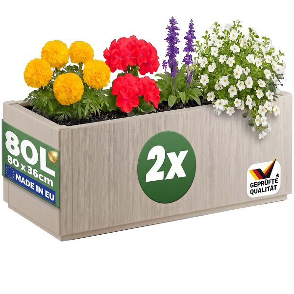 casaria Blumentopf Ethica, VE: 2er-Set Kreideweiß Kunststoff 80x36x36cm, 997915