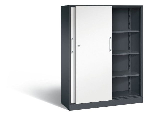 C+P Schiebetürenschrank Asisto, H1635xB1200xT435mm, Farbe: Schwarzgrau / Verkehrsweiß, Bügelgriff, 4 OH, 142011-000 S10049