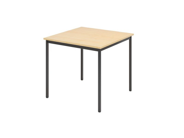 Hammerbacher Besprechungstisch VS08, 80 x 80 cm, Platte: Ahorn, Vier-Fuß-Gestell Schwarz, Arbeitshöhe 72 cm, umlaufender Stahlrahmen Schwarz, VVS08/3/D