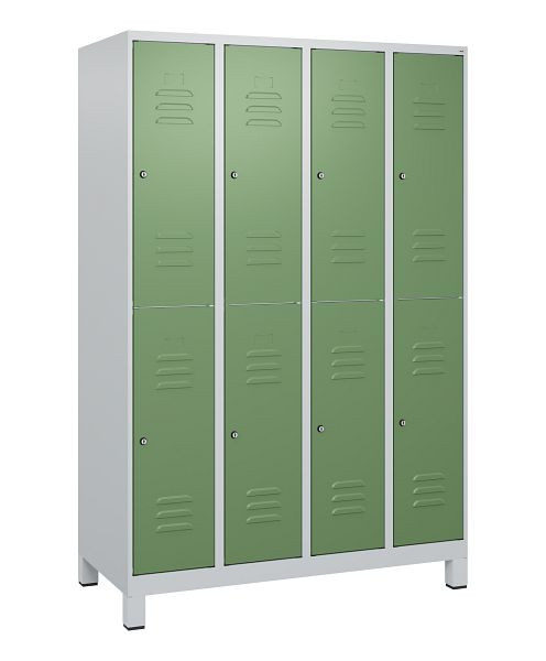 C+P Doppelstöckiger Spind Classic PLUS, Füße, 4 Abteile, 1800x1200x500mm, 7035/6011, Zylinderschlösser, 0803107-40 S10021