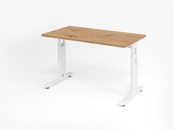 Hammerbacher Schreibtisch OS612, 120 x 67 cm, Platte: Asteiche, 25 mm dick, 2 mm ABS-Kante, Rechteckform, Weiß, VOS612/R/W