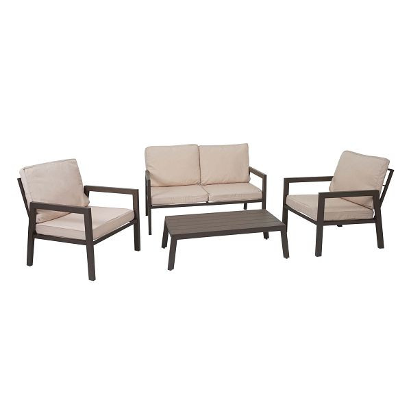 Mendler Garnitur HWC-L64, Gartenlounge Gartengarnitur Lounge-Set Sitzgruppe Sofa, Metall, Polster creme-weiß, 117285+117286+117290