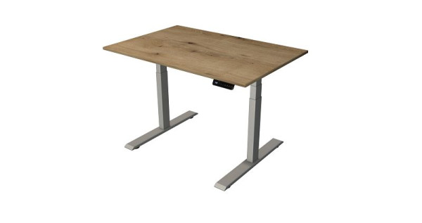 Kerkmann Steh-/Sitztisch B 1200 x T 800 mm, silber, elektrisch höhenverstellbar von 630 - 1270 mm, Eiche/silber, 10277555