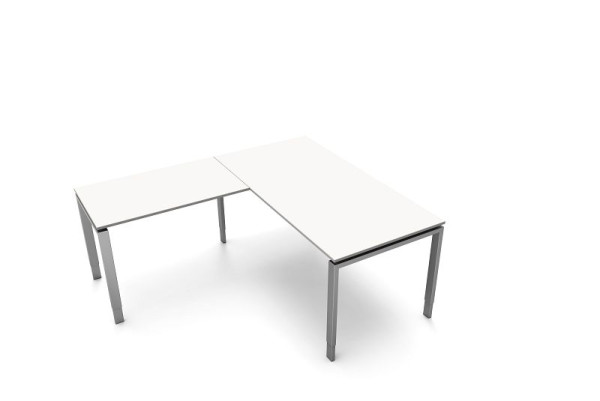 Kerkmann Schreibtisch, B 1600 x T 800 x H 680-820 mm mit Anbautisch, Form 5, Farbe: Weiß, 11413910