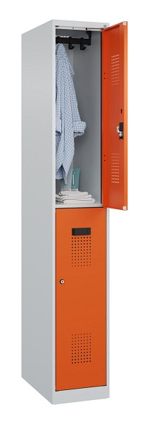 C+P Doppelstöckiger Spind Evolo PLUS, 2 Fächer, 1850x300x500mm, 7035/2004, Zylinderschloss, 049300-10 S10029