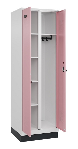 C+P Wäsche-/Garderobenspind Evolo PLUS, mit Sockel, 2 Abteile, 1950x600x500mm, 9, Frontfarbe RAL 3015 Hellrosa, Drehriegel, 049620-20 S10018