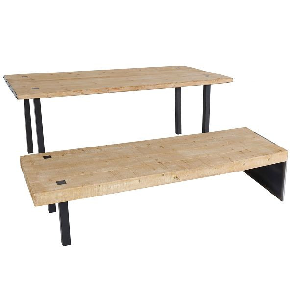 Mendler Esszimmer-Set HWC-L75, Esstisch Sitzbank Esszimmergarnitur, Massiv-Holz MVG 200cm, natur, 117572+117573+117577