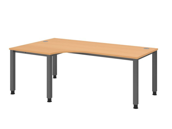 Hammerbacher Schreibtisch QS82, 200 x 120 cm, Platte: Buche, 25 mm dick, Winkelform 90°, 4-Fuß-Gestell in Graphit, Arbeitshöhe 68-83,5 cm, VQS82/6/G