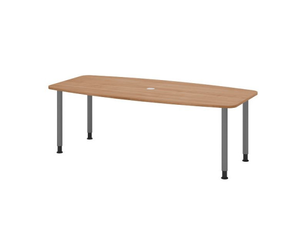 Hammerbacher Konferenztisch KT22C, 220 x 105 cm, Platte: Nussbaum, 25mm dick, Vier-Fuß-Gestell Graphit, Rundrohr 6 cm, Arbeitshöhe 72-74 cm, VKT22C/N/G