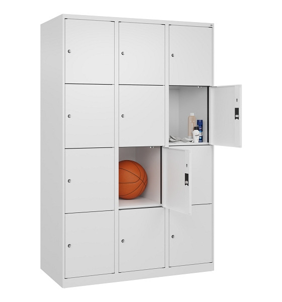 C+P Schließfachschrank Evolo PLUS, 12 Fächer, 1850x1200x500mm, 9016/9016, Abteile 3, Abteilbreite 400 mm, 049000-324 S10020