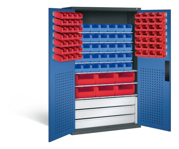 C+P Magazinschrank Serie 13, H1950xB1100xT535mm, Farbe: Anthrazitgrau / Enzianblau, Muldengriff, 130276-68 S10082